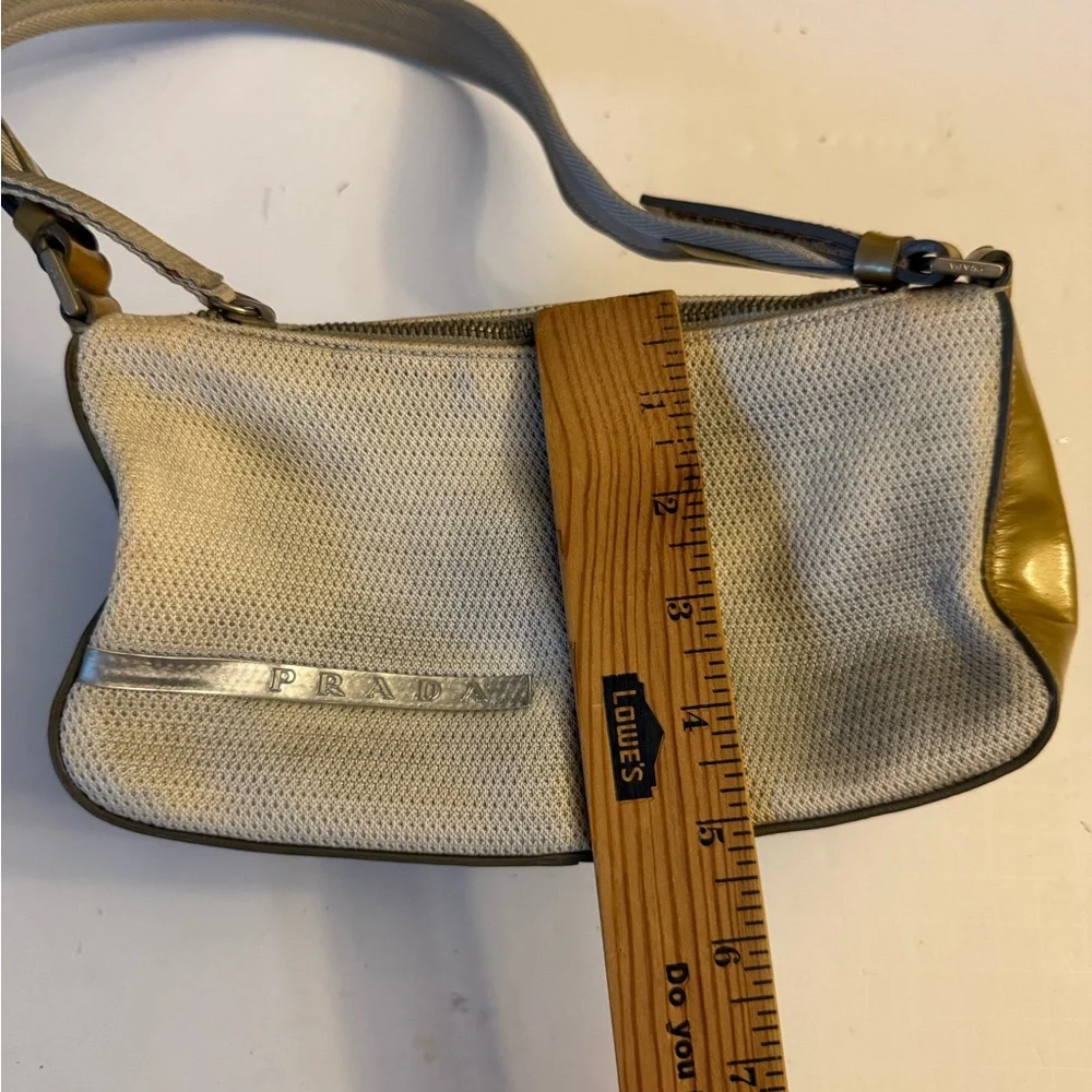 Prada Y2K Nylon Mesh Mini Bike Lux Sport. Shoulder Bag Silver and mustard patent